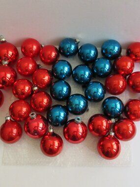 Glass Blue & Red Patriotic Christmas Ornaments Lot of 38 Vintage 2-2.5" USA